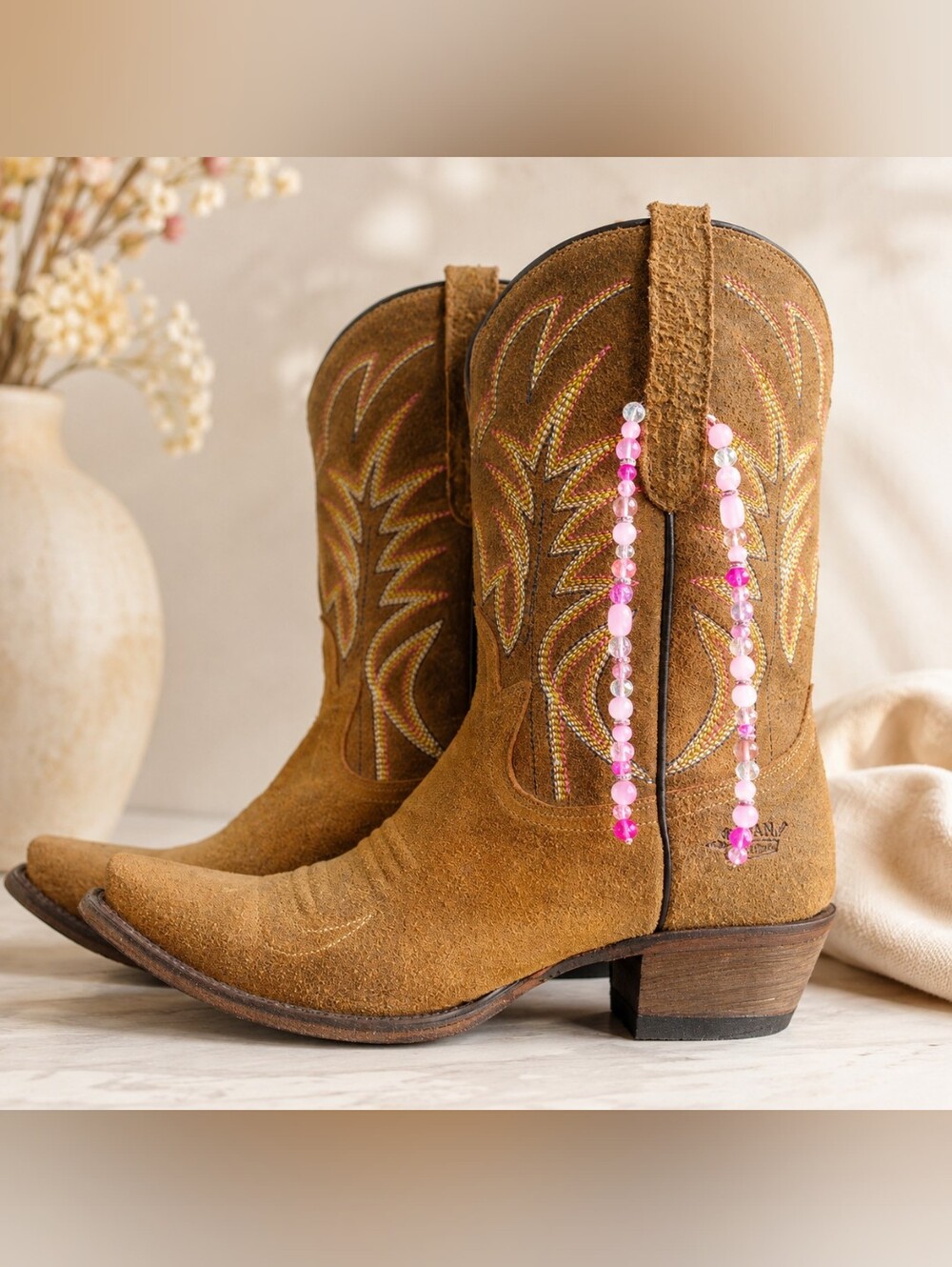 Georgia Peach Co Handmade Pink Crystal Beaded Cowboy Boot Charm Western Jewelry